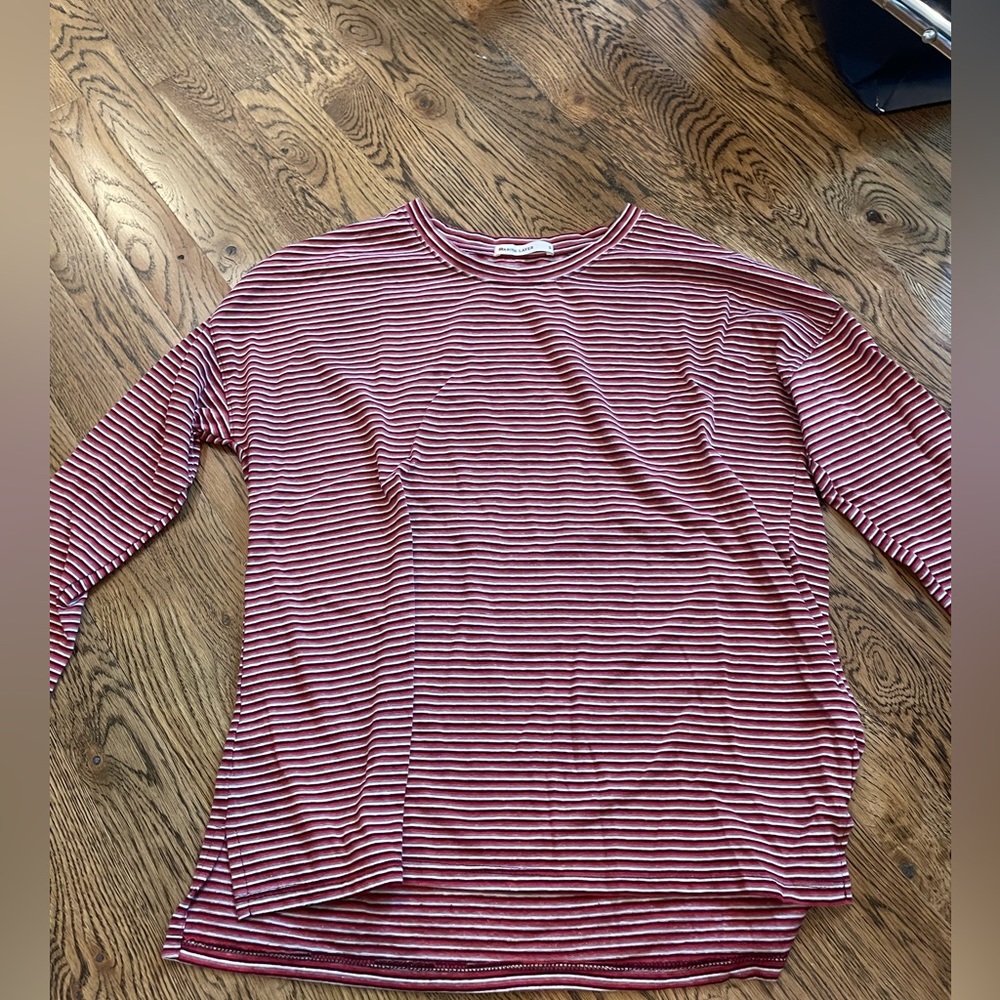 Marine Layer women’s long sleeve soft tee in red stripped pattern
